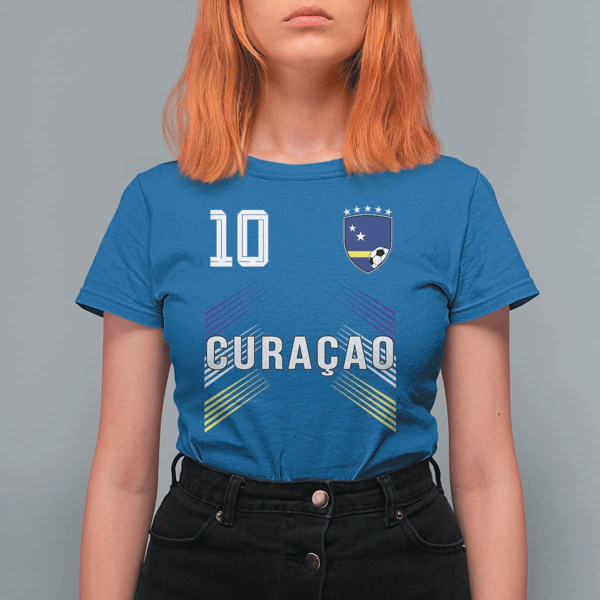 Curacao Soccer Sports Graphic Number 10 Jersey Style T Shirt For Women Proud Curaçaoans Football Fans Game Day Pride