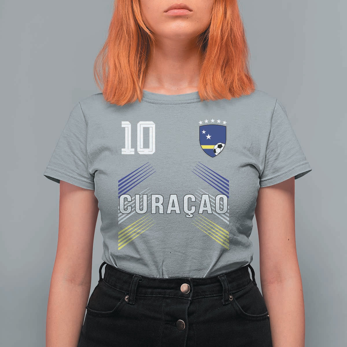Curacao Soccer Sports Graphic Number 10 Jersey Style T Shirt For Women Proud Curaçaoans Football Fans Game Day Pride