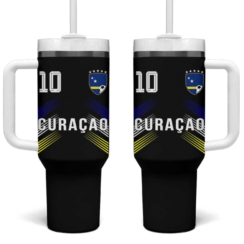 Curacao Soccer Sports Graphic Number 10 Jersey Style Tumbler With Handle Proud Curaçaoans Football Fans Game Day Pride