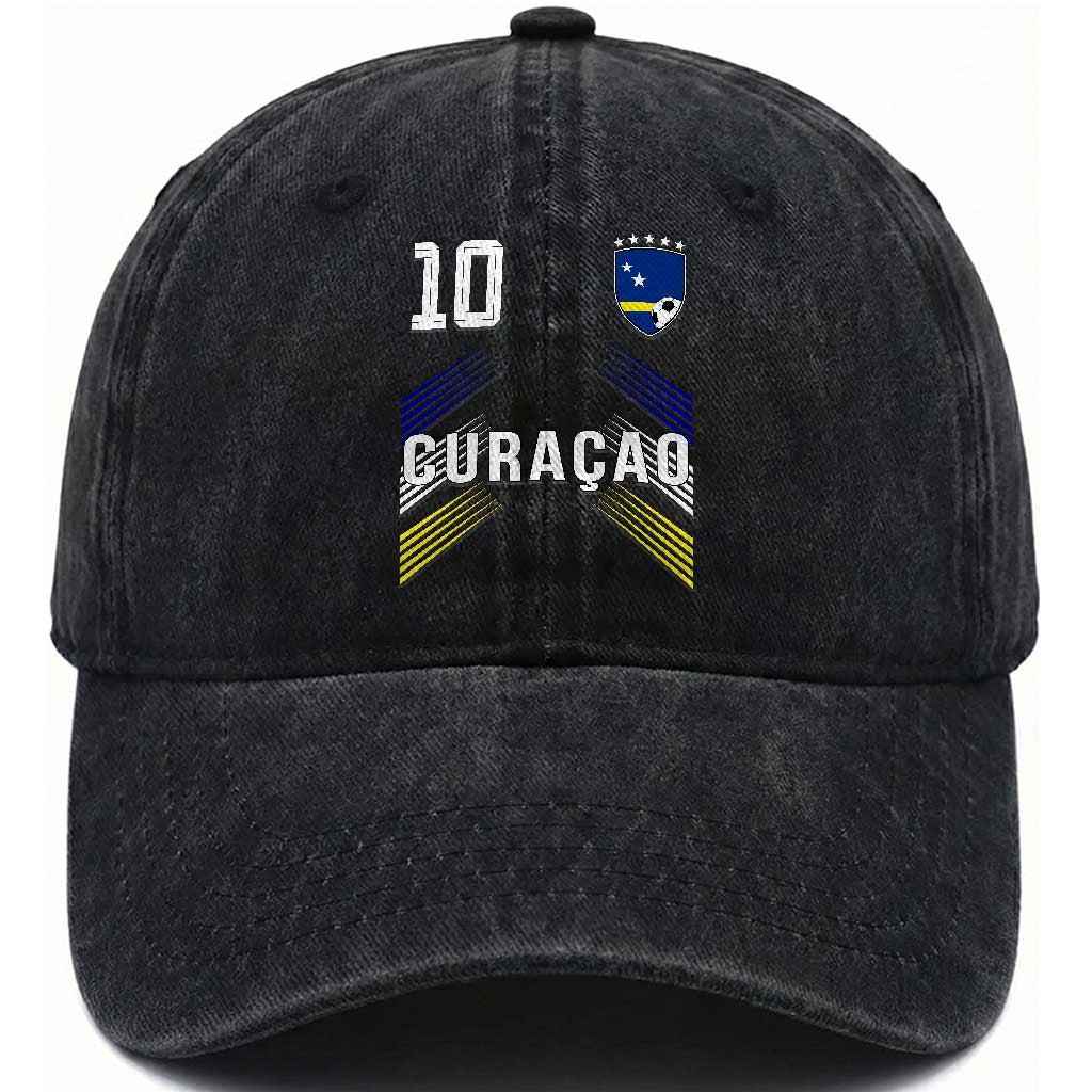 Curacao Soccer Sports Graphic Number 10 Jersey Style Washed Cotton Baseball Cap Proud Curaçaoans Football Fans Game Day Pride