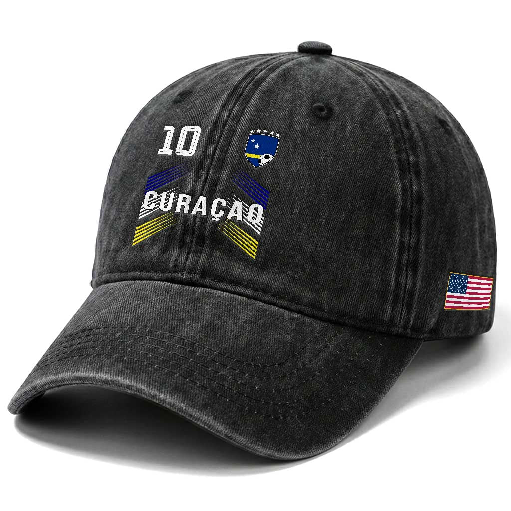 Curacao Soccer Sports Graphic Number 10 Jersey Style Washed Cotton Baseball Cap Proud Curaçaoans Football Fans Game Day Pride