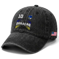 Curacao Soccer Sports Graphic Number 10 Jersey Style Washed Cotton Baseball Cap Proud Curaçaoans Football Fans Game Day Pride
