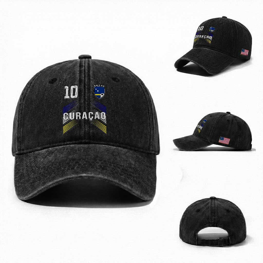 Curacao Soccer Sports Graphic Number 10 Jersey Style Washed Cotton Baseball Cap Proud Curaçaoans Football Fans Game Day Pride