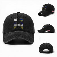Curacao Soccer Sports Graphic Number 10 Jersey Style Washed Cotton Baseball Cap Proud Curaçaoans Football Fans Game Day Pride