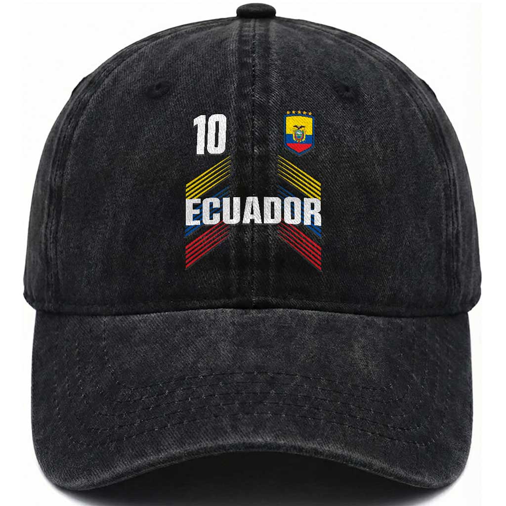 Ecuador Soccer Sports Graphic Number 10 Jersey Style Washed Cotton Baseball Cap Proud Ecuadorian Football Fans Game Day Pride
