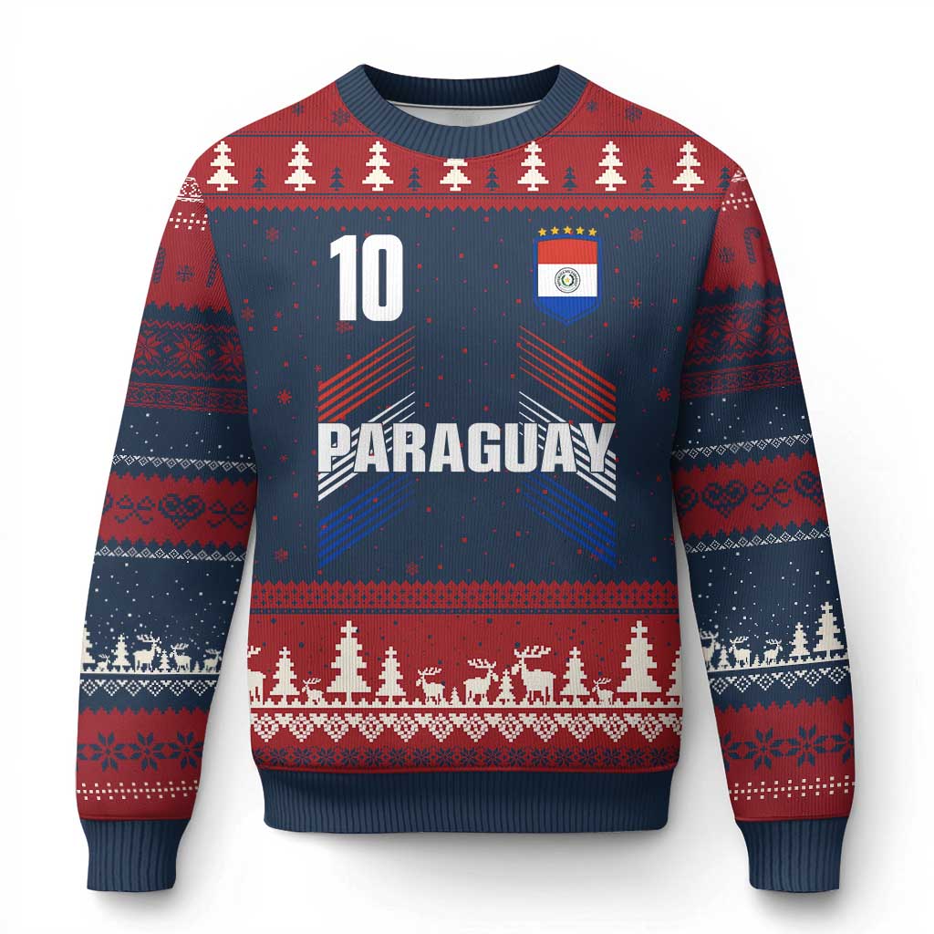 Paraguay Soccer Sports Graphic Number 10 Jersey Style Ugly Christmas Sweater Proud Paraguayan Football Fans Game Day Pride