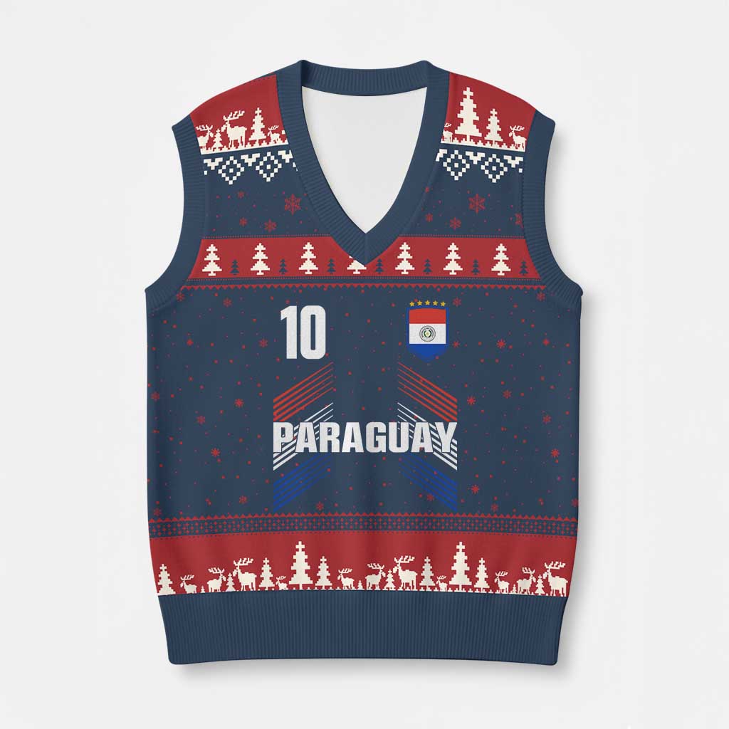 Paraguay Soccer Sports Graphic Number 10 Jersey Style V-Neck Knit Sweater Vest Proud Paraguayan Football Fans Game Day Pride