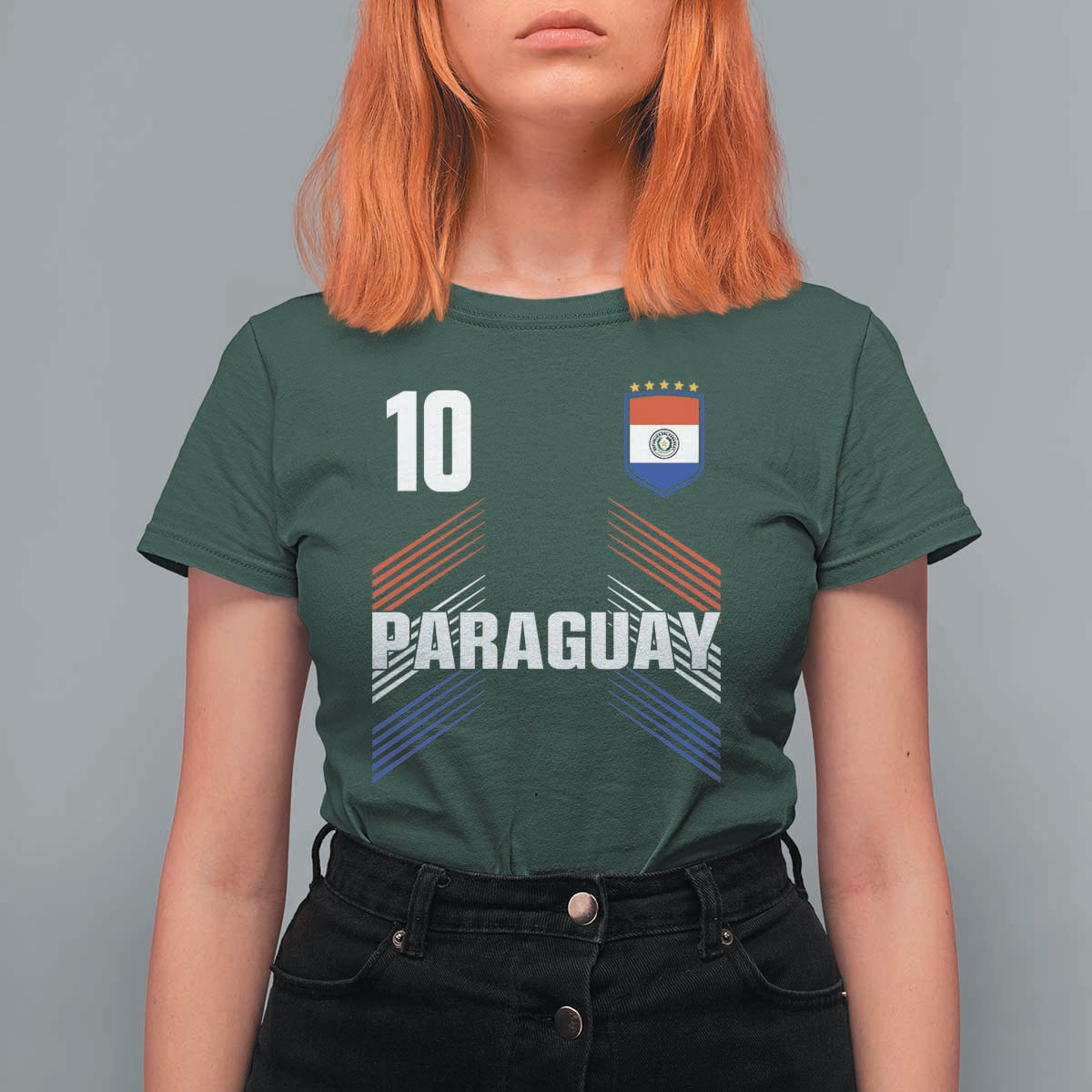 Paraguay Soccer Sports Graphic Number 10 Jersey Style T Shirt For Women Proud Paraguayan Football Fans Game Day Pride