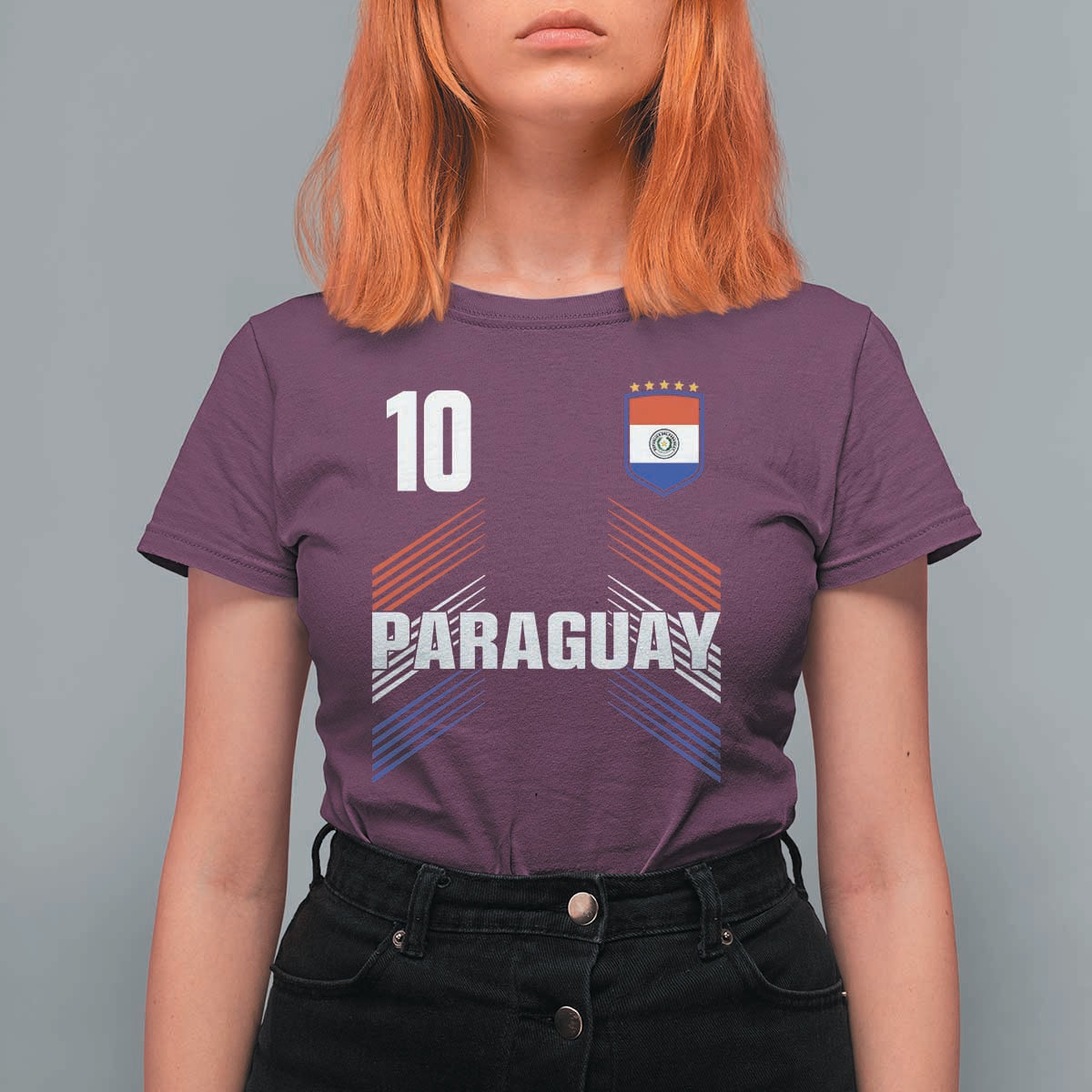 Paraguay Soccer Sports Graphic Number 10 Jersey Style T Shirt For Women Proud Paraguayan Football Fans Game Day Pride
