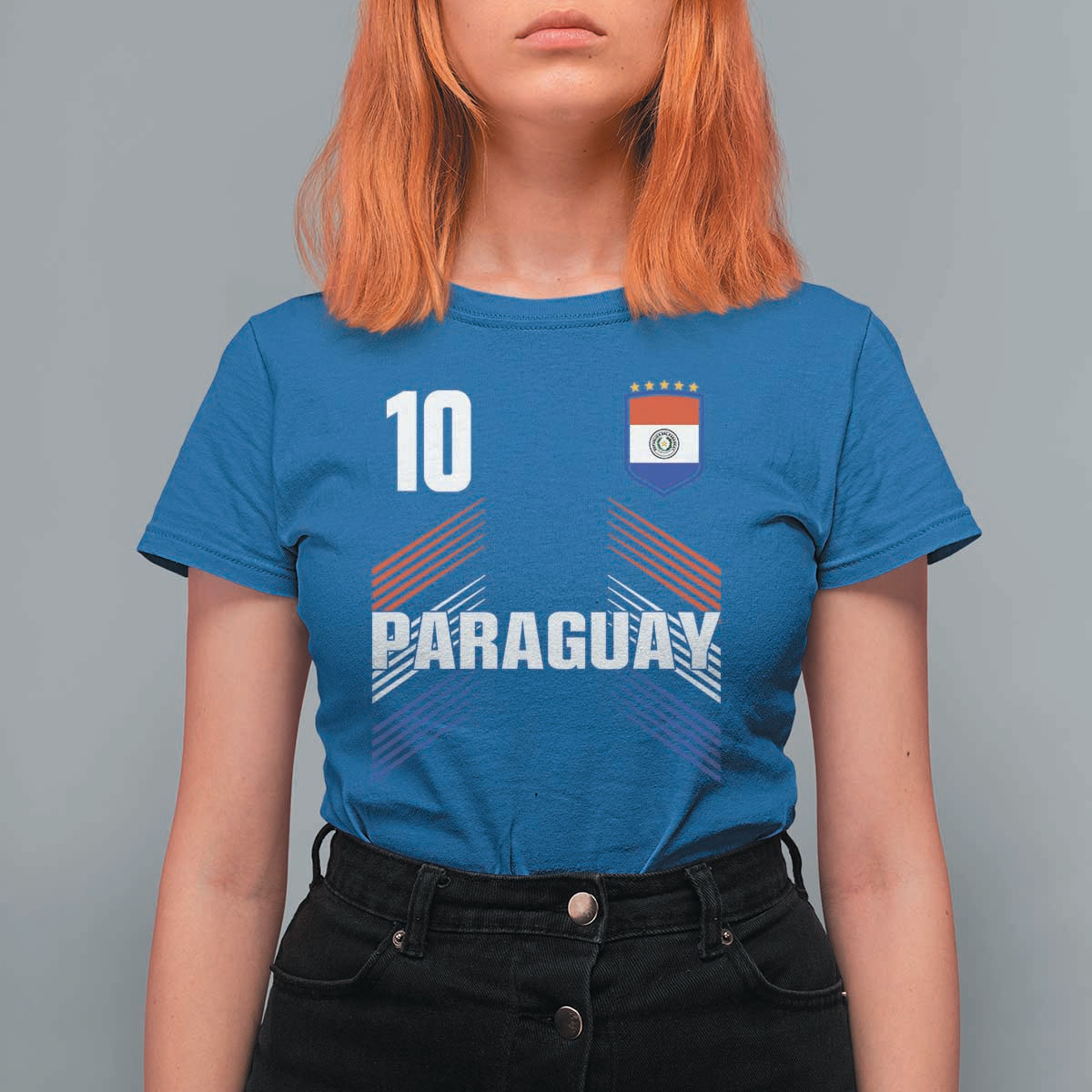 Paraguay Soccer Sports Graphic Number 10 Jersey Style T Shirt For Women Proud Paraguayan Football Fans Game Day Pride