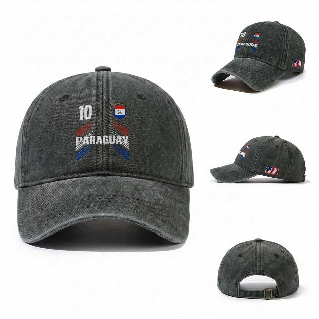 Paraguay Soccer Sports Graphic Number 10 Jersey Style Washed Cotton Baseball Cap Proud Paraguayan Football Fans Game Day Pride