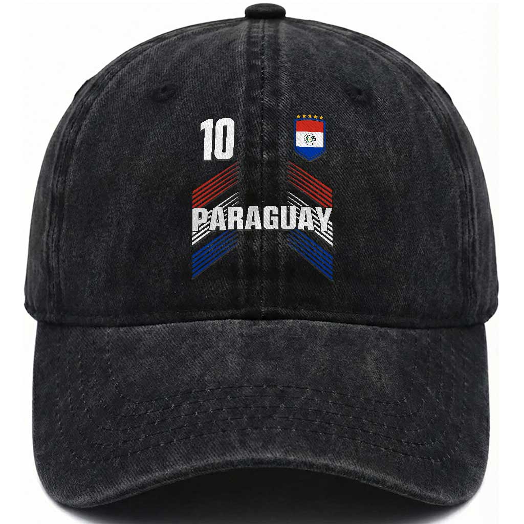 Paraguay Soccer Sports Graphic Number 10 Jersey Style Washed Cotton Baseball Cap Proud Paraguayan Football Fans Game Day Pride