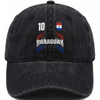 Paraguay Soccer Sports Graphic Number 10 Jersey Style Washed Cotton Baseball Cap Proud Paraguayan Football Fans Game Day Pride