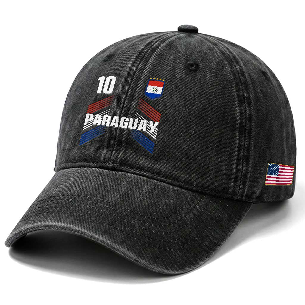 Paraguay Soccer Sports Graphic Number 10 Jersey Style Washed Cotton Baseball Cap Proud Paraguayan Football Fans Game Day Pride