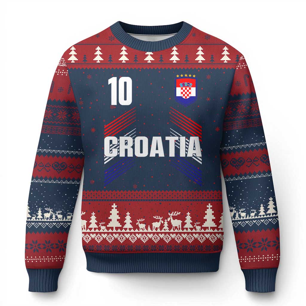 Croatia Soccer Sports Graphic Number 10 Jersey Style Ugly Christmas Sweater Proud Croatian Football Fans Game Day Pride