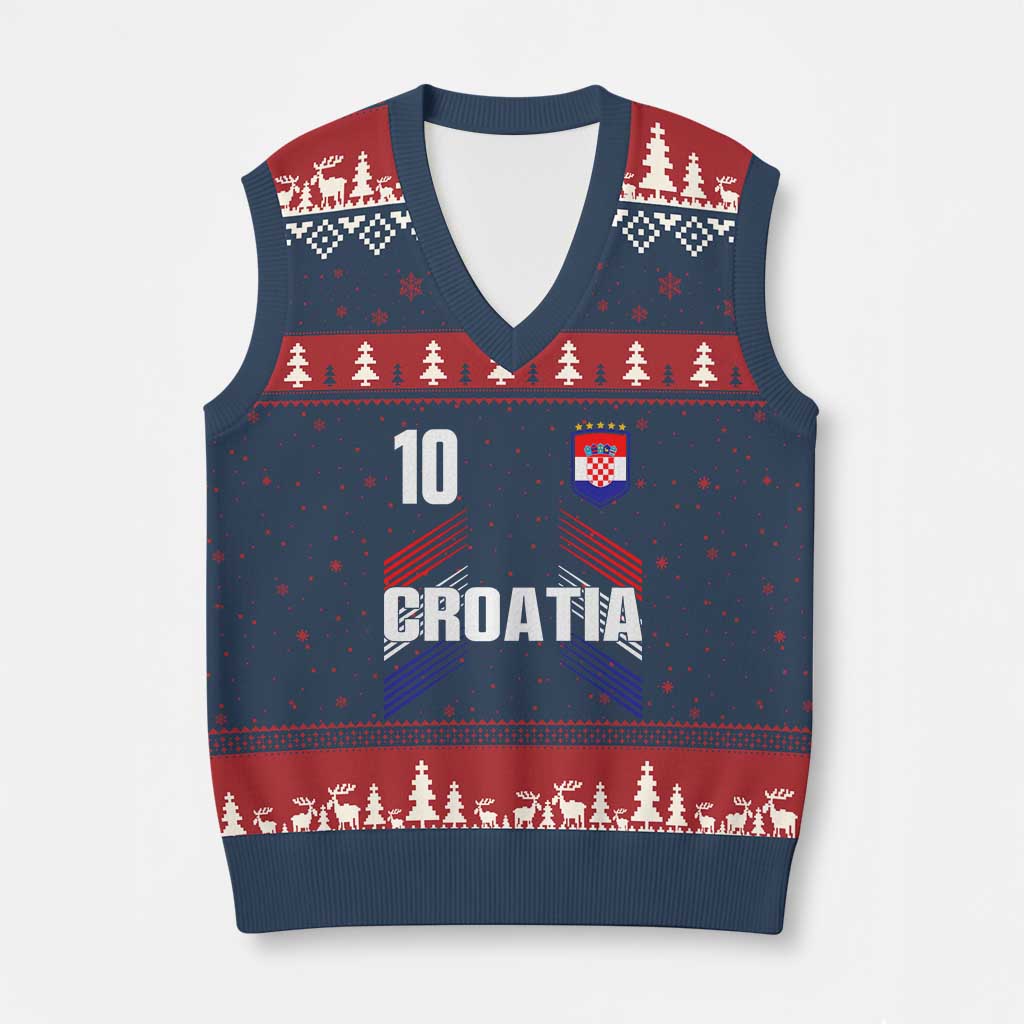 Croatia Soccer Sports Graphic Number 10 Jersey Style V-Neck Knit Sweater Vest Proud Croatian Football Fans Game Day Pride