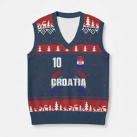 Croatia Soccer Sports Graphic Number 10 Jersey Style V-Neck Knit Sweater Vest Proud Croatian Football Fans Game Day Pride