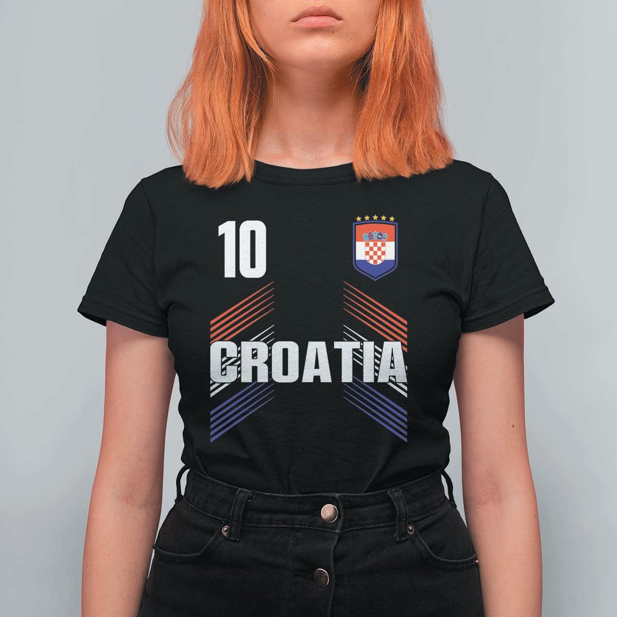 Croatia Soccer Sports Graphic Number 10 Jersey Style T Shirt For Women Proud Croatian Football Fans Game Day Pride