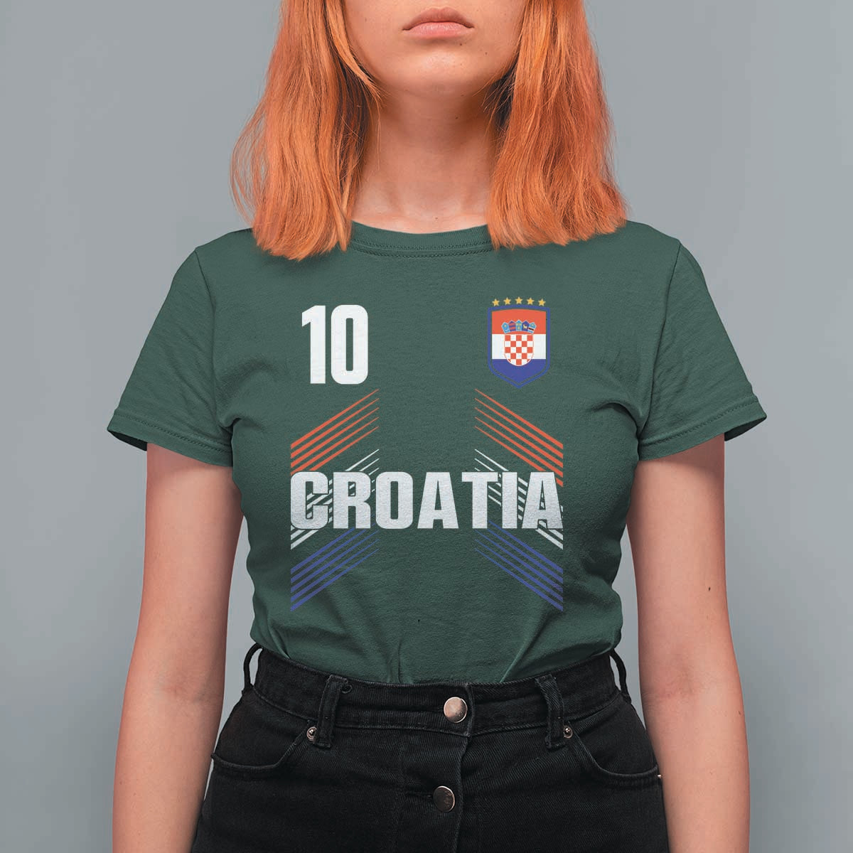 Croatia Soccer Sports Graphic Number 10 Jersey Style T Shirt For Women Proud Croatian Football Fans Game Day Pride