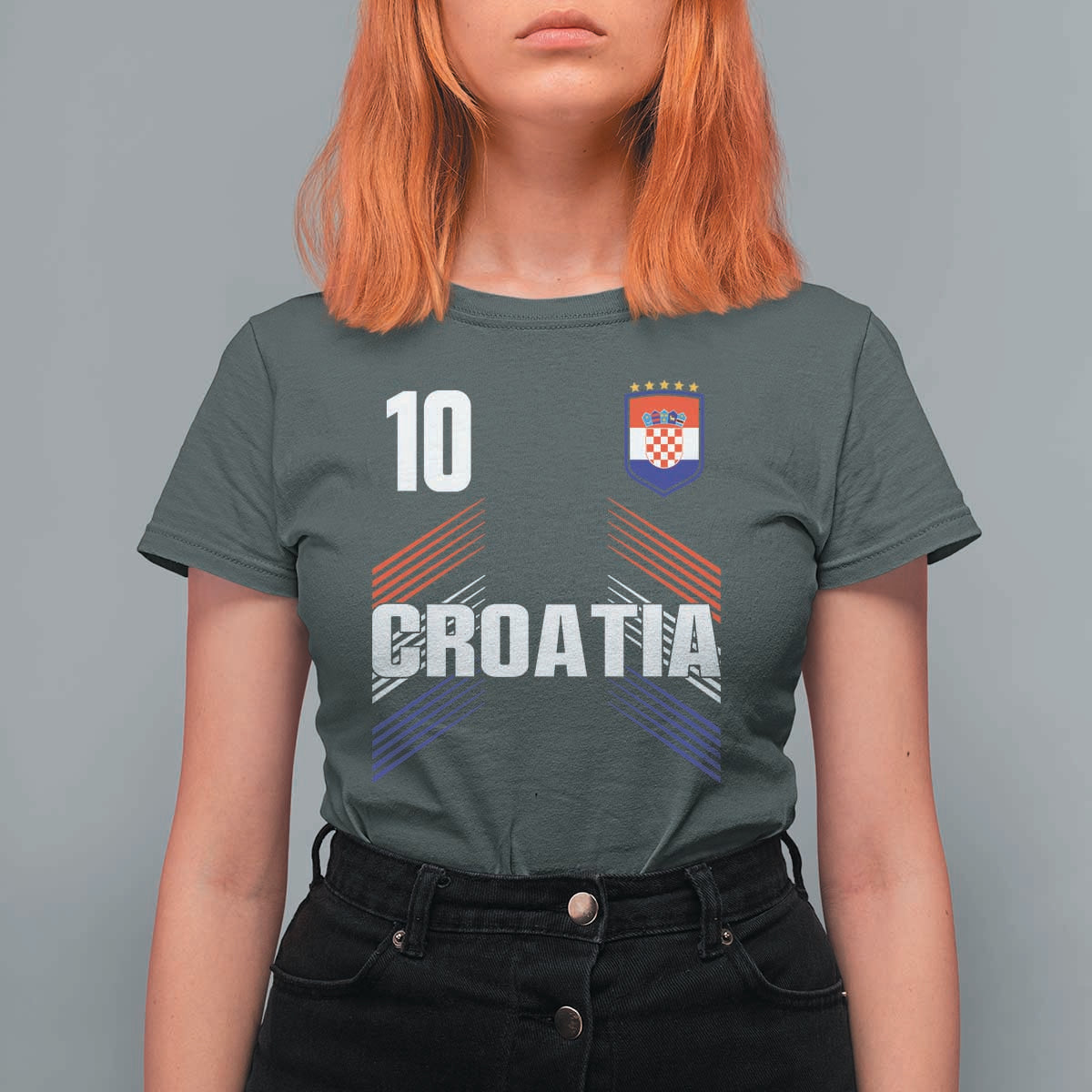 Croatia Soccer Sports Graphic Number 10 Jersey Style T Shirt For Women Proud Croatian Football Fans Game Day Pride
