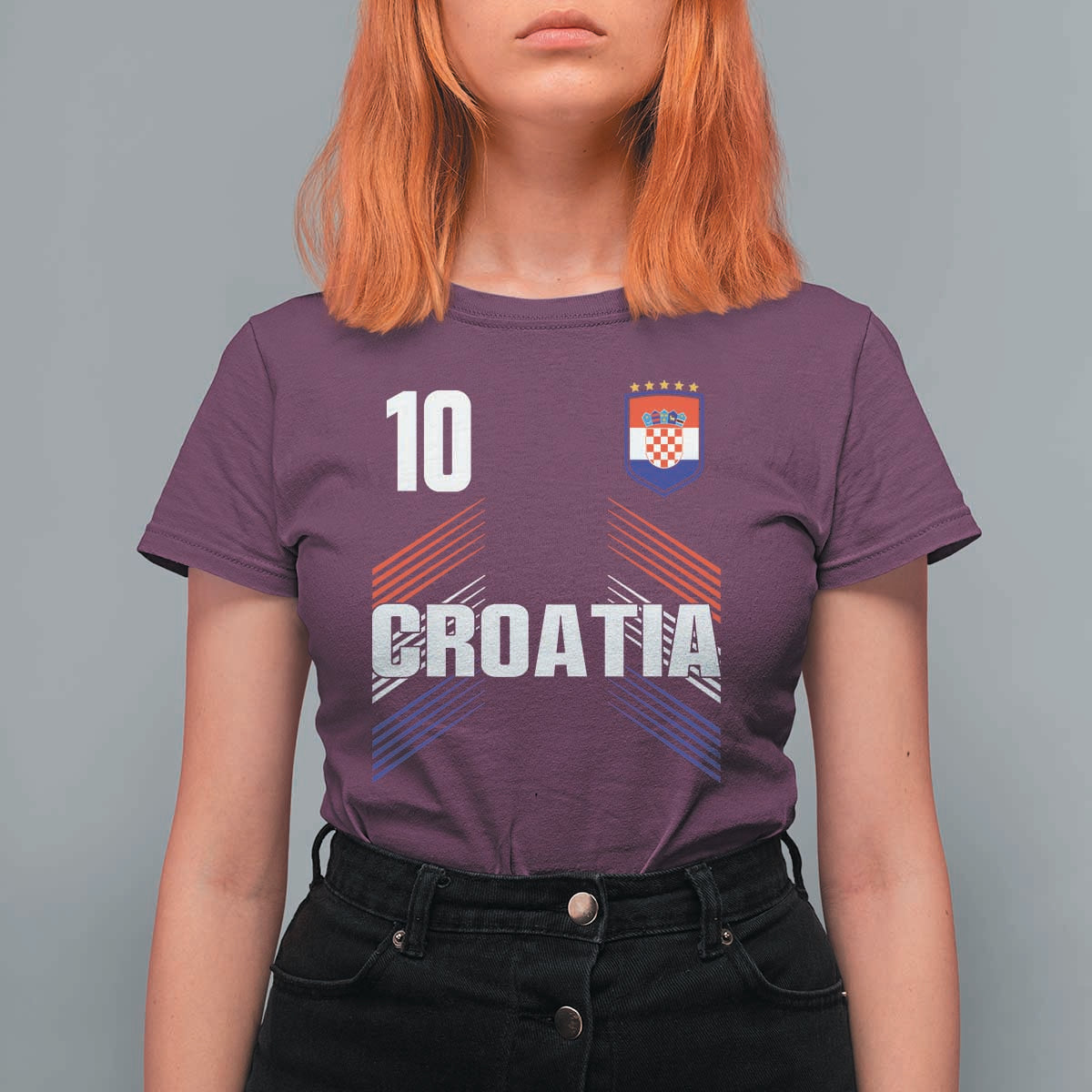 Croatia Soccer Sports Graphic Number 10 Jersey Style T Shirt For Women Proud Croatian Football Fans Game Day Pride