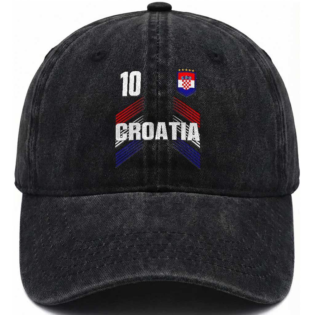 Croatia Soccer Sports Graphic Number 10 Jersey Style Washed Cotton Baseball Cap Proud Croatian Football Fans Game Day Pride