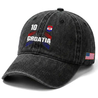 Croatia Soccer Sports Graphic Number 10 Jersey Style Washed Cotton Baseball Cap Proud Croatian Football Fans Game Day Pride