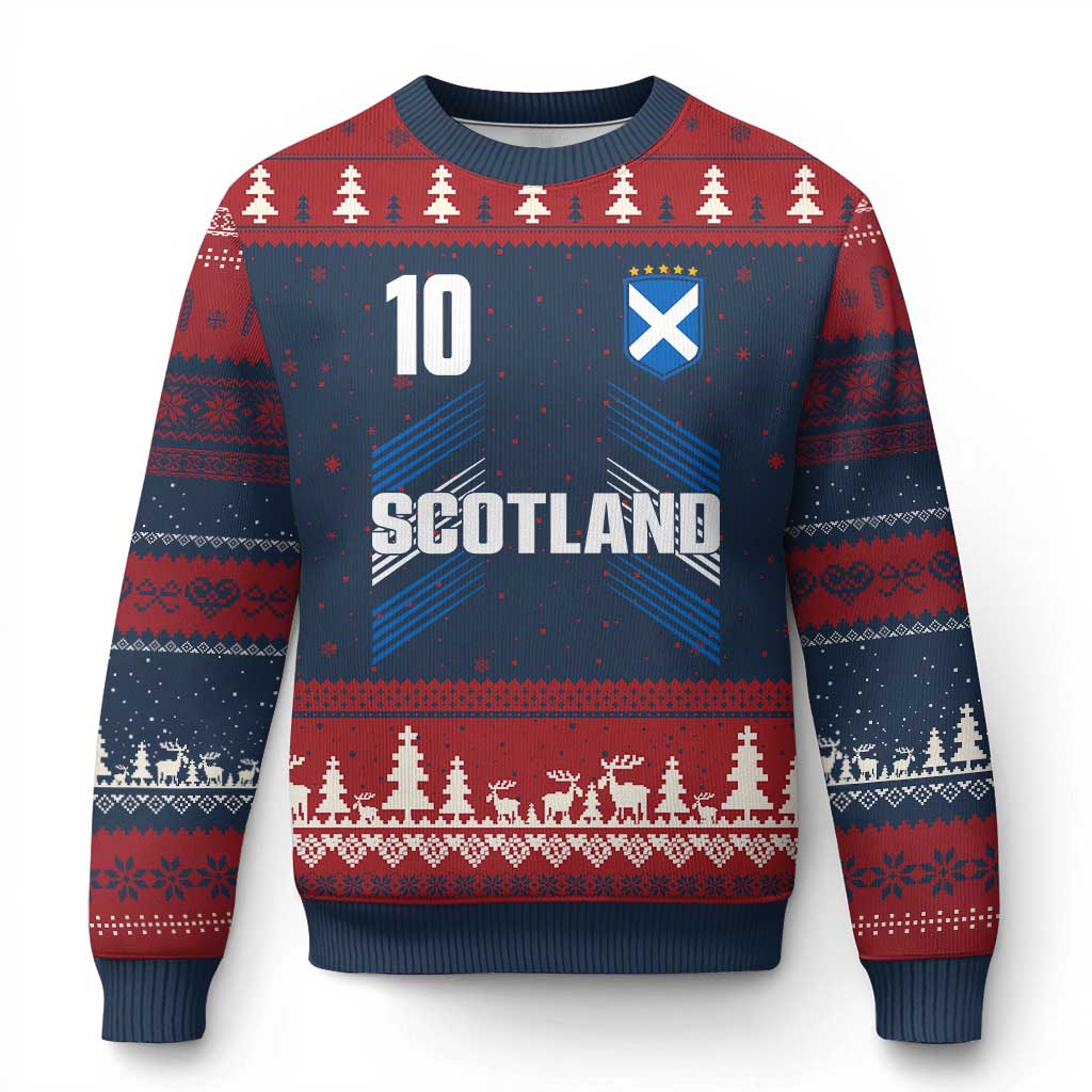 Scotland Soccer Sports Graphic Number 10 Jersey Style Ugly Christmas Sweater Proud Scottish Football Fans Game Day Pride