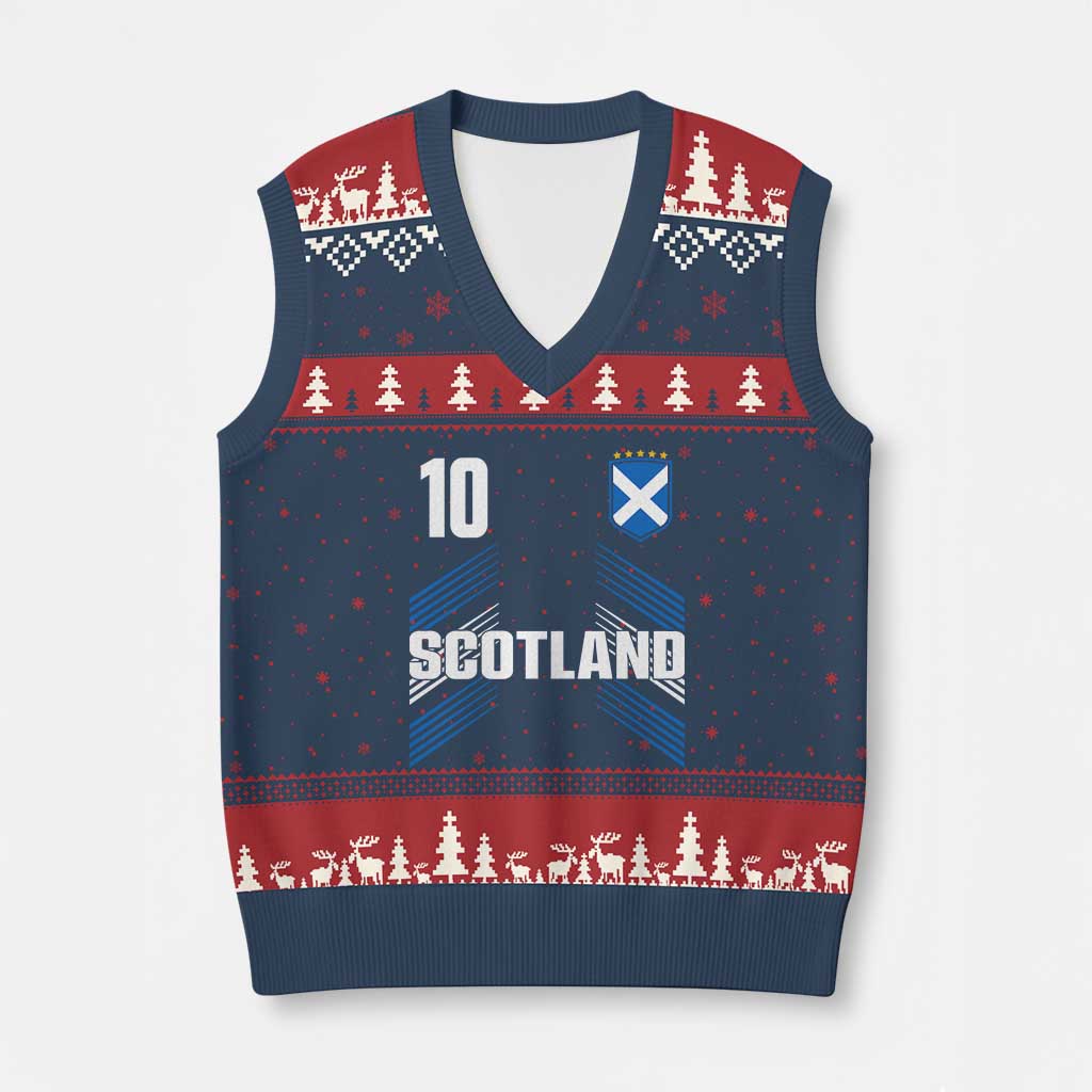 Scotland Soccer Sports Graphic Number 10 Jersey Style V-Neck Knit Sweater Vest Proud Scottish Football Fans Game Day Pride