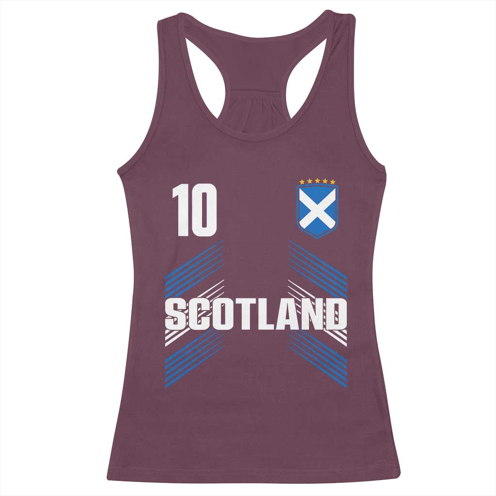 Scotland Soccer Sports Graphic Number 10 Jersey Style Racerback Tank Top Proud Scottish Football Fans Game Day Pride