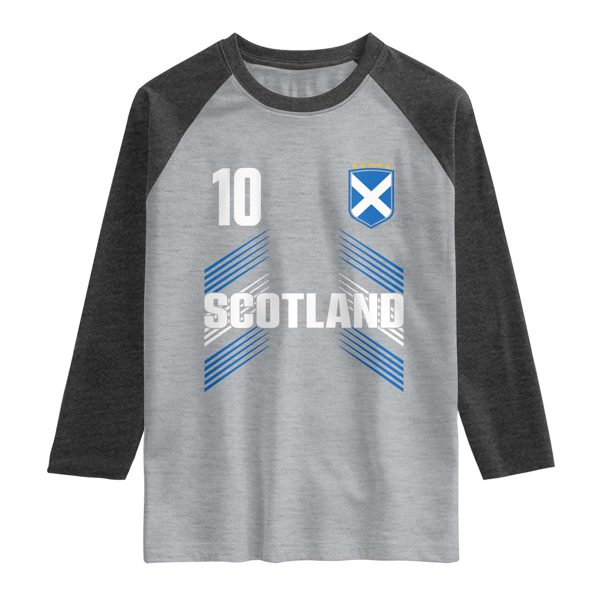 Scotland Soccer Sports Graphic Number 10 Jersey Style Raglan Shirt Proud Scottish Football Fans Game Day Pride
