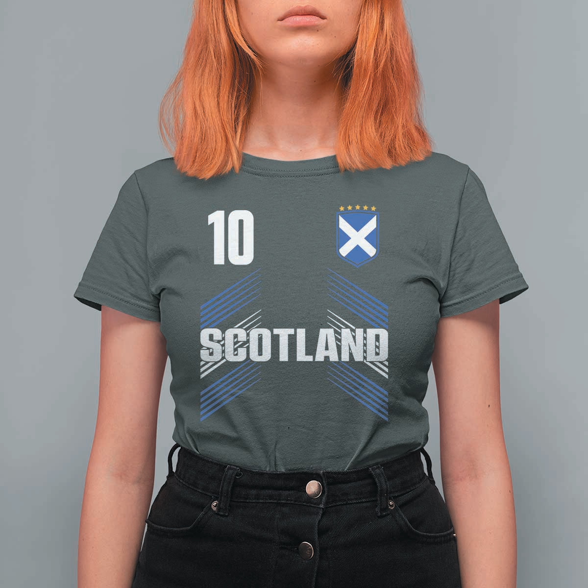 Scotland Soccer Sports Graphic Number 10 Jersey Style T Shirt For Women Proud Scottish Football Fans Game Day Pride
