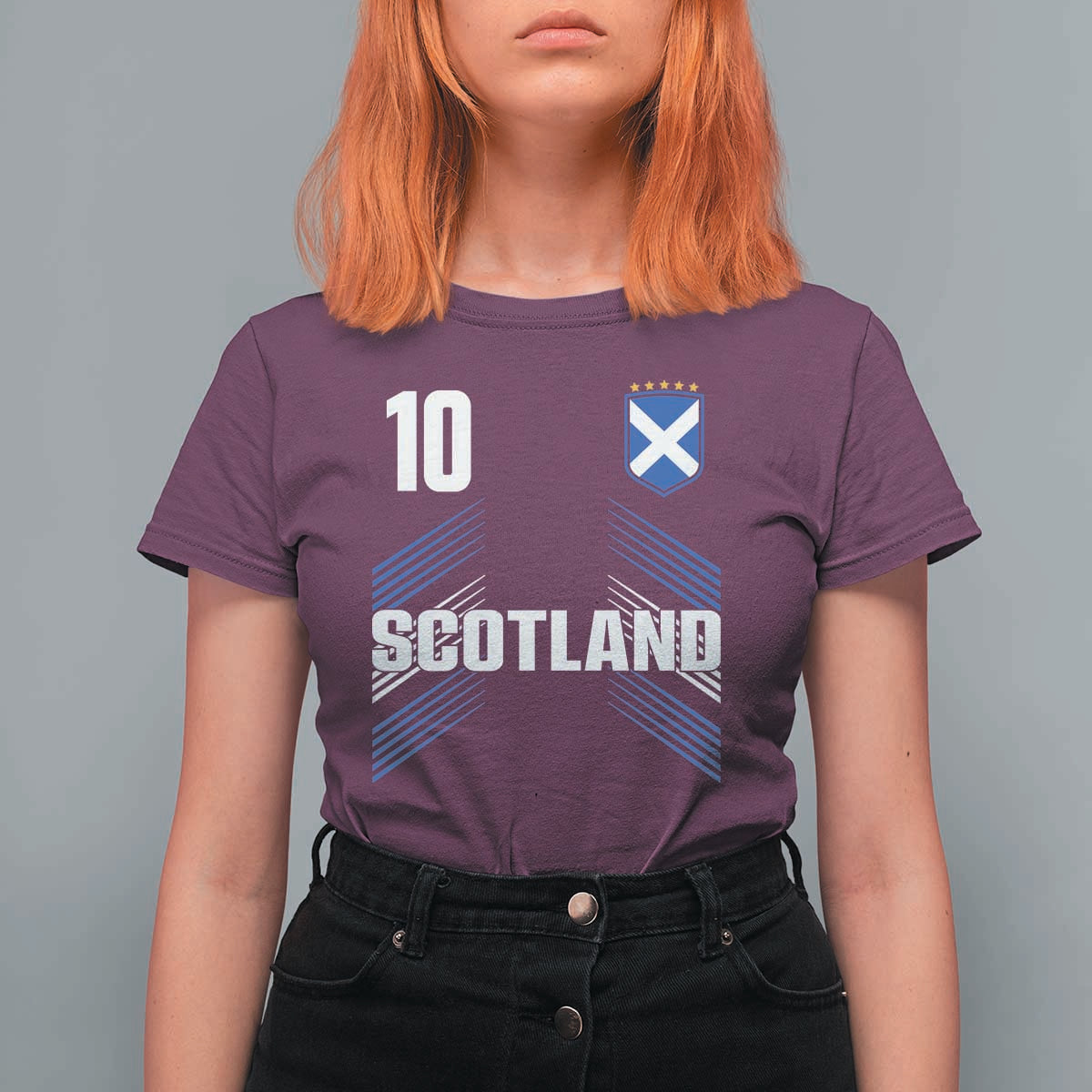 Scotland Soccer Sports Graphic Number 10 Jersey Style T Shirt For Women Proud Scottish Football Fans Game Day Pride