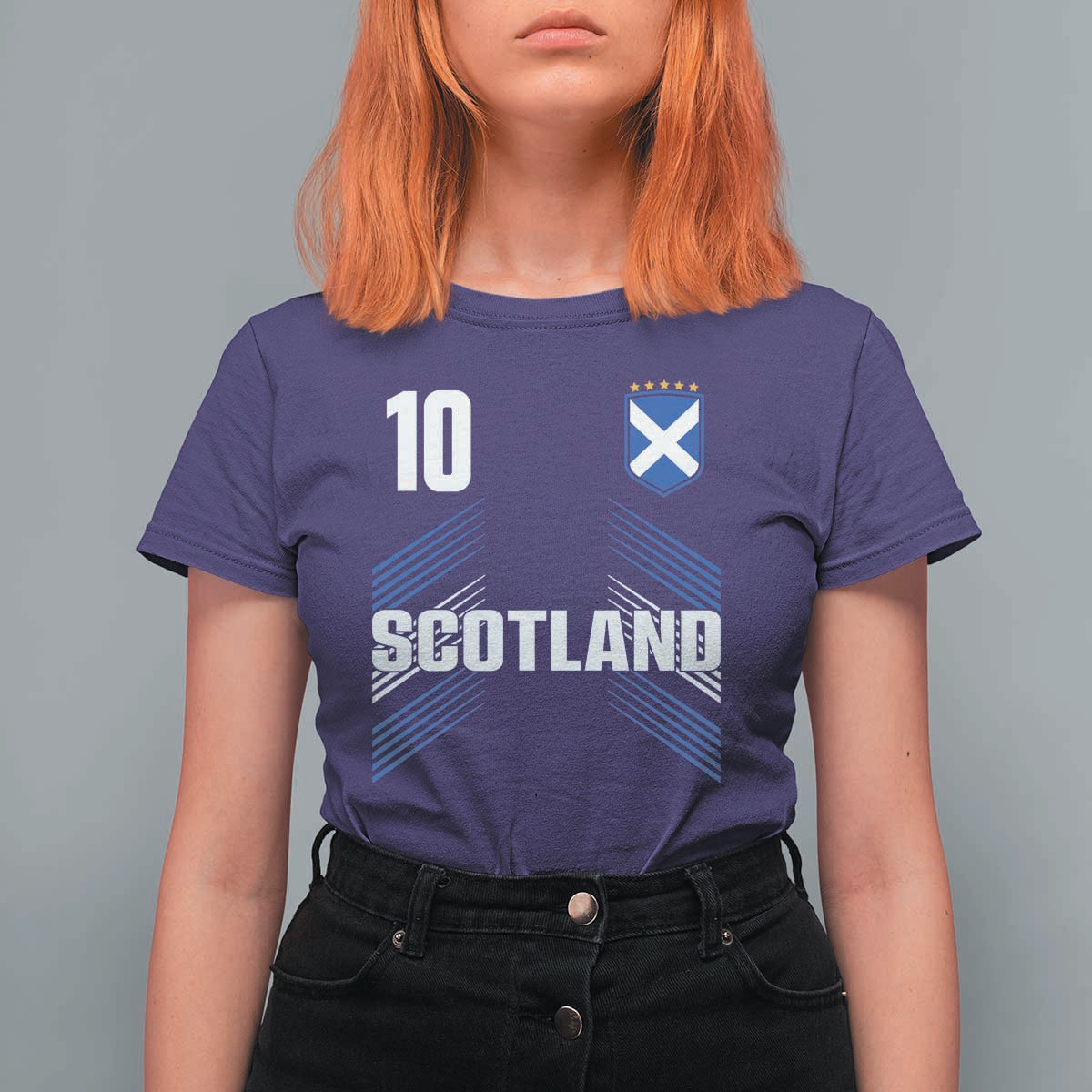 Scotland Soccer Sports Graphic Number 10 Jersey Style T Shirt For Women Proud Scottish Football Fans Game Day Pride