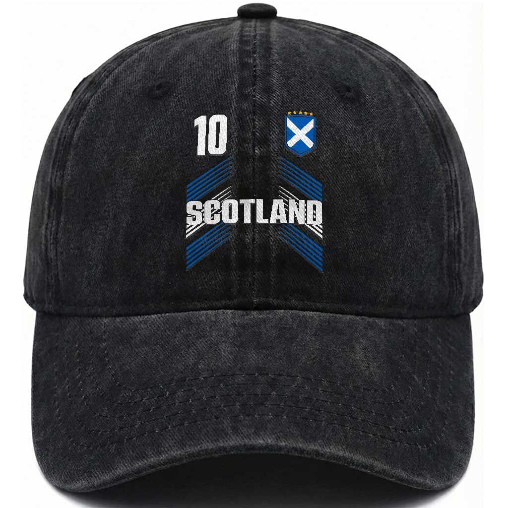 Scotland Soccer Sports Graphic Number 10 Jersey Style Washed Cotton Baseball Cap Proud Scottish Football Fans Game Day Pride