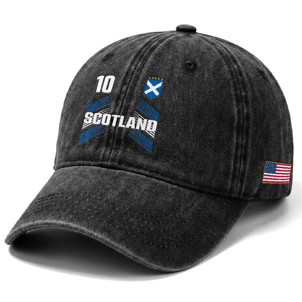 Scotland Soccer Sports Graphic Number 10 Jersey Style Washed Cotton Baseball Cap Proud Scottish Football Fans Game Day Pride