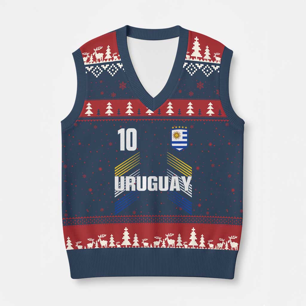 Uruguay Soccer Sports Graphic Number 10 Jersey Style V-Neck Knit Sweater Vest Proud Uruguayan Football Fans Game Day Pride