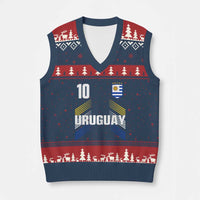 Uruguay Soccer Sports Graphic Number 10 Jersey Style V-Neck Knit Sweater Vest Proud Uruguayan Football Fans Game Day Pride