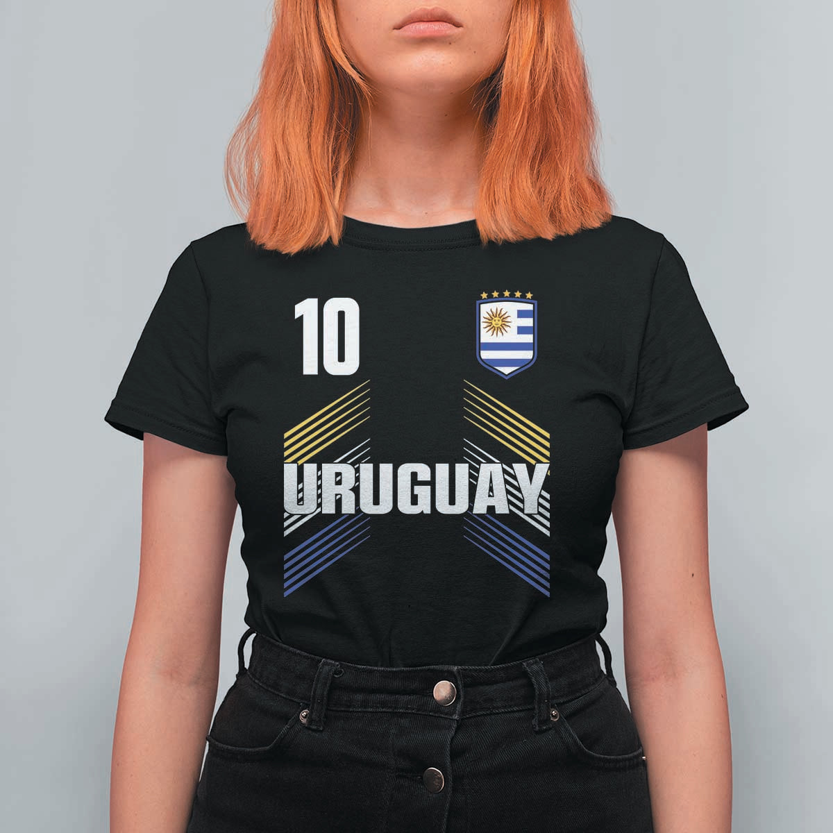 Uruguay Soccer Sports Graphic Number 10 Jersey Style T Shirt For Women Proud Uruguayan Football Fans Game Day Pride