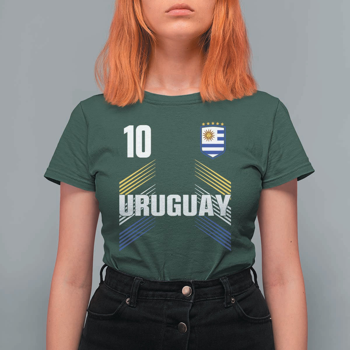 Uruguay Soccer Sports Graphic Number 10 Jersey Style T Shirt For Women Proud Uruguayan Football Fans Game Day Pride