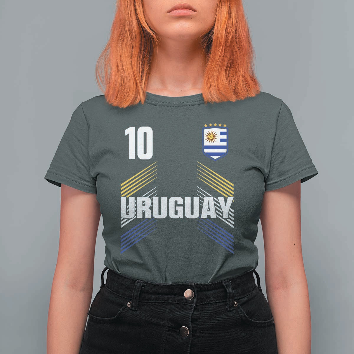 Uruguay Soccer Sports Graphic Number 10 Jersey Style T Shirt For Women Proud Uruguayan Football Fans Game Day Pride