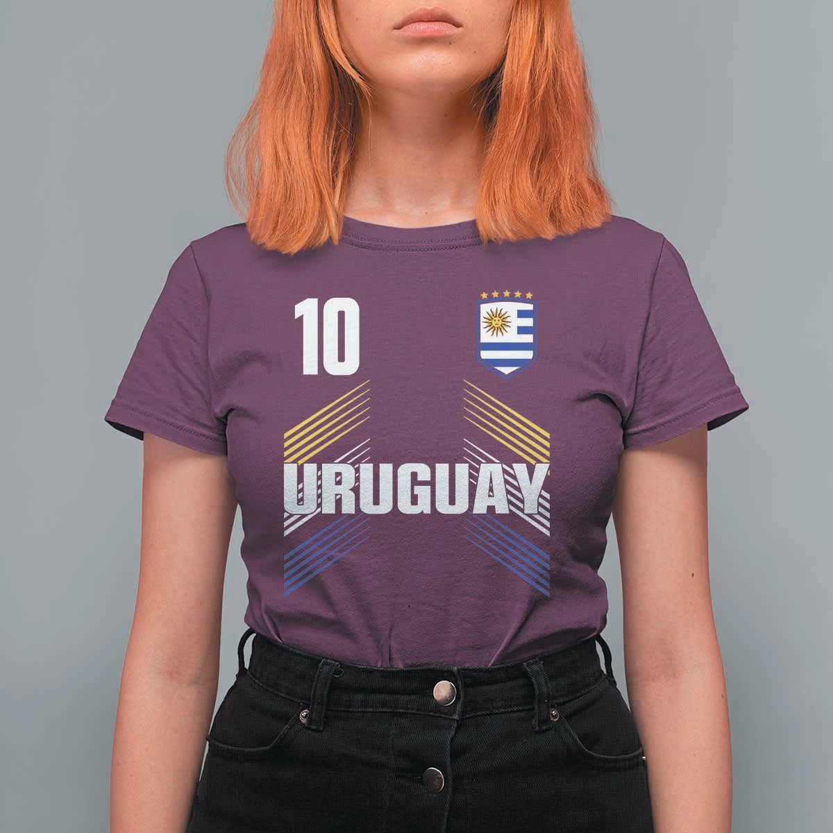 Uruguay Soccer Sports Graphic Number 10 Jersey Style T Shirt For Women Proud Uruguayan Football Fans Game Day Pride