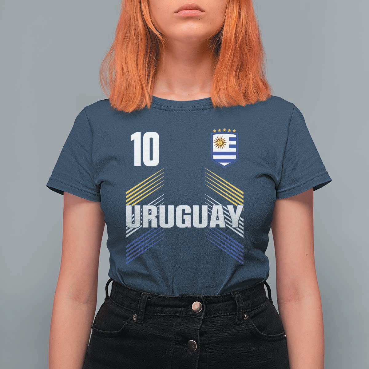 Uruguay Soccer Sports Graphic Number 10 Jersey Style T Shirt For Women Proud Uruguayan Football Fans Game Day Pride