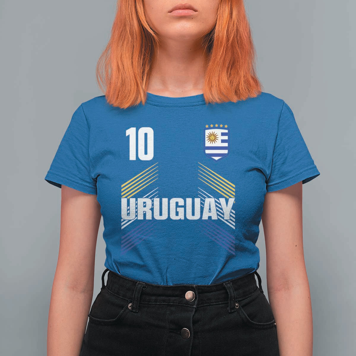 Uruguay Soccer Sports Graphic Number 10 Jersey Style T Shirt For Women Proud Uruguayan Football Fans Game Day Pride