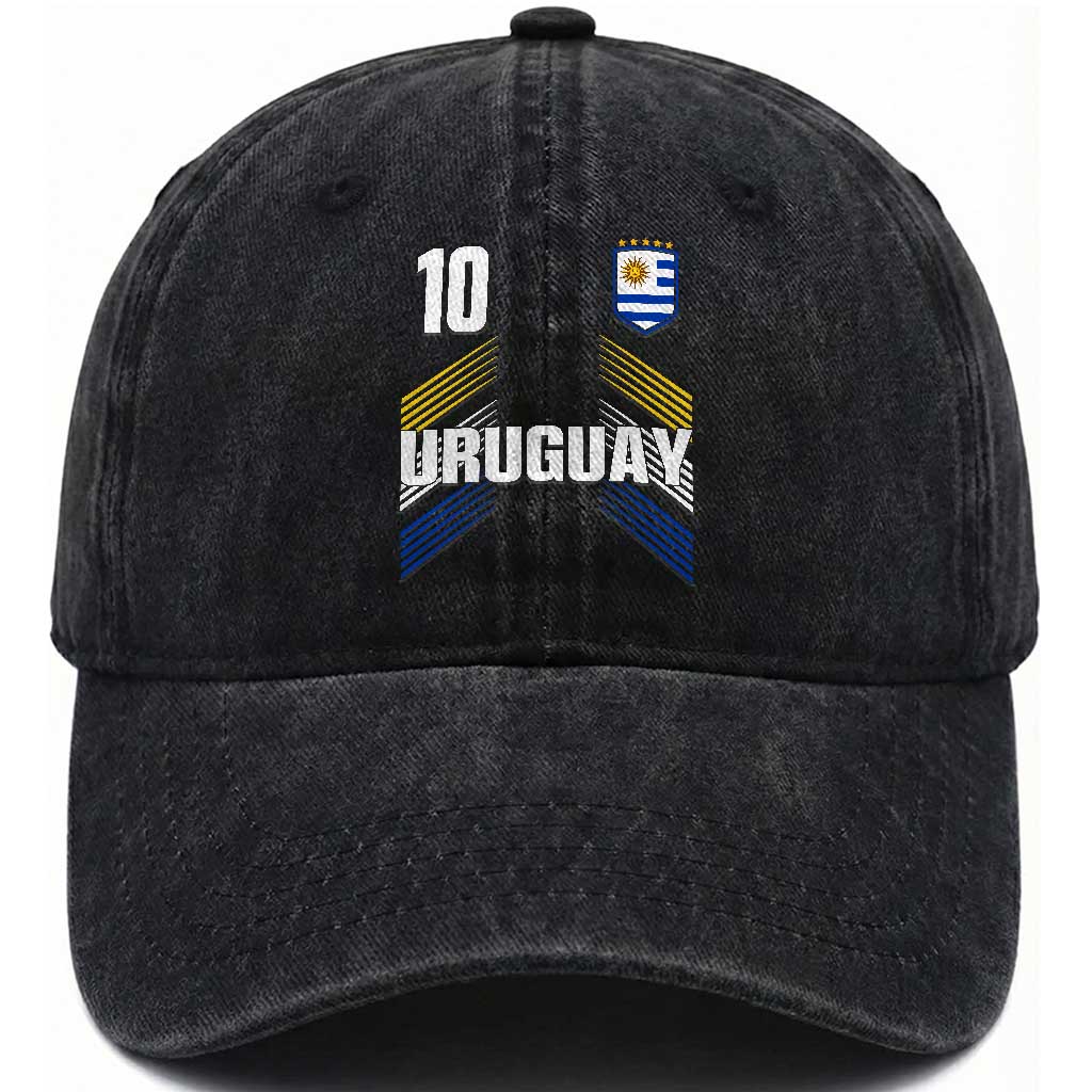 Uruguay Soccer Sports Graphic Number 10 Jersey Style Washed Cotton Baseball Cap Proud Uruguayan Football Fans Game Day Pride