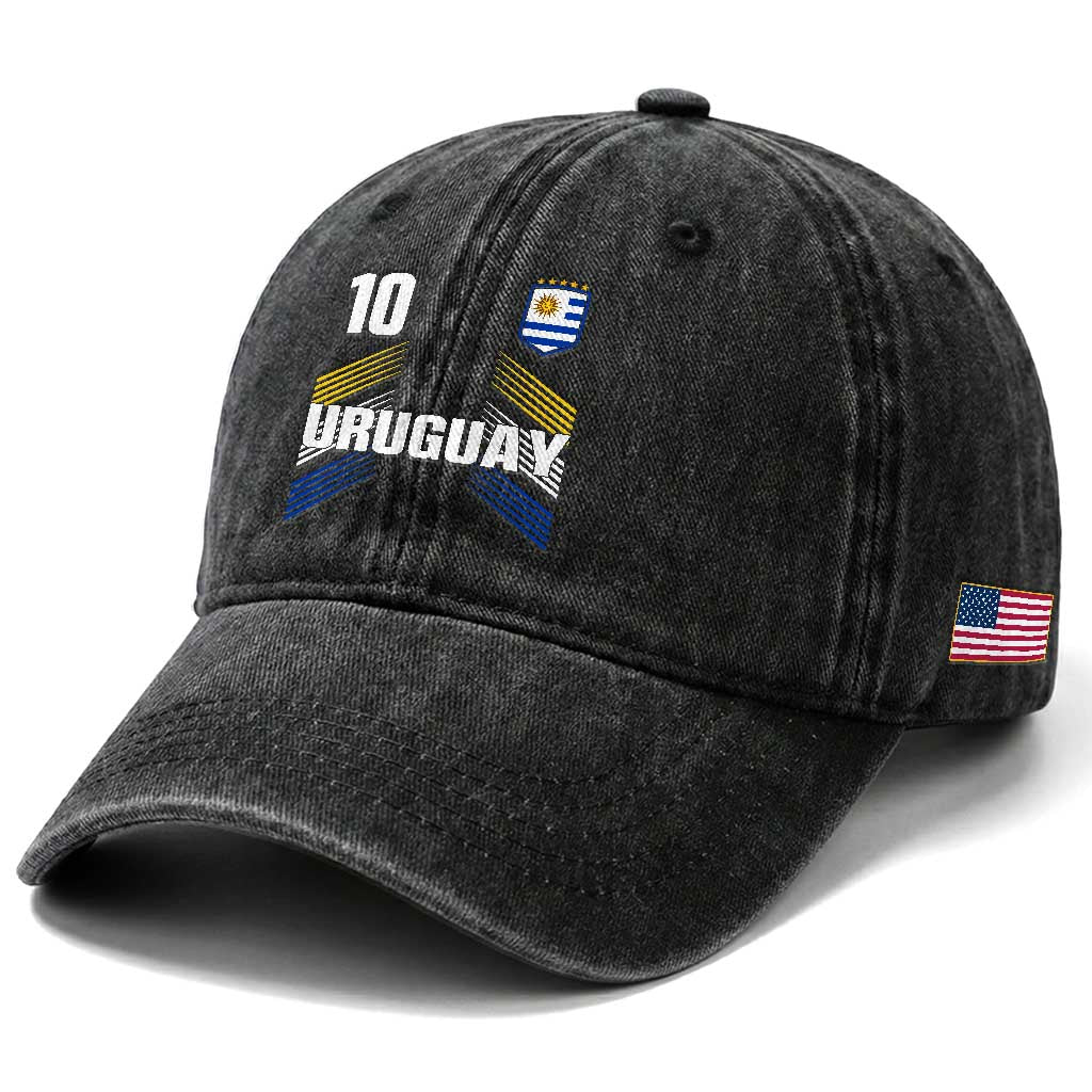 Uruguay Soccer Sports Graphic Number 10 Jersey Style Washed Cotton Baseball Cap Proud Uruguayan Football Fans Game Day Pride