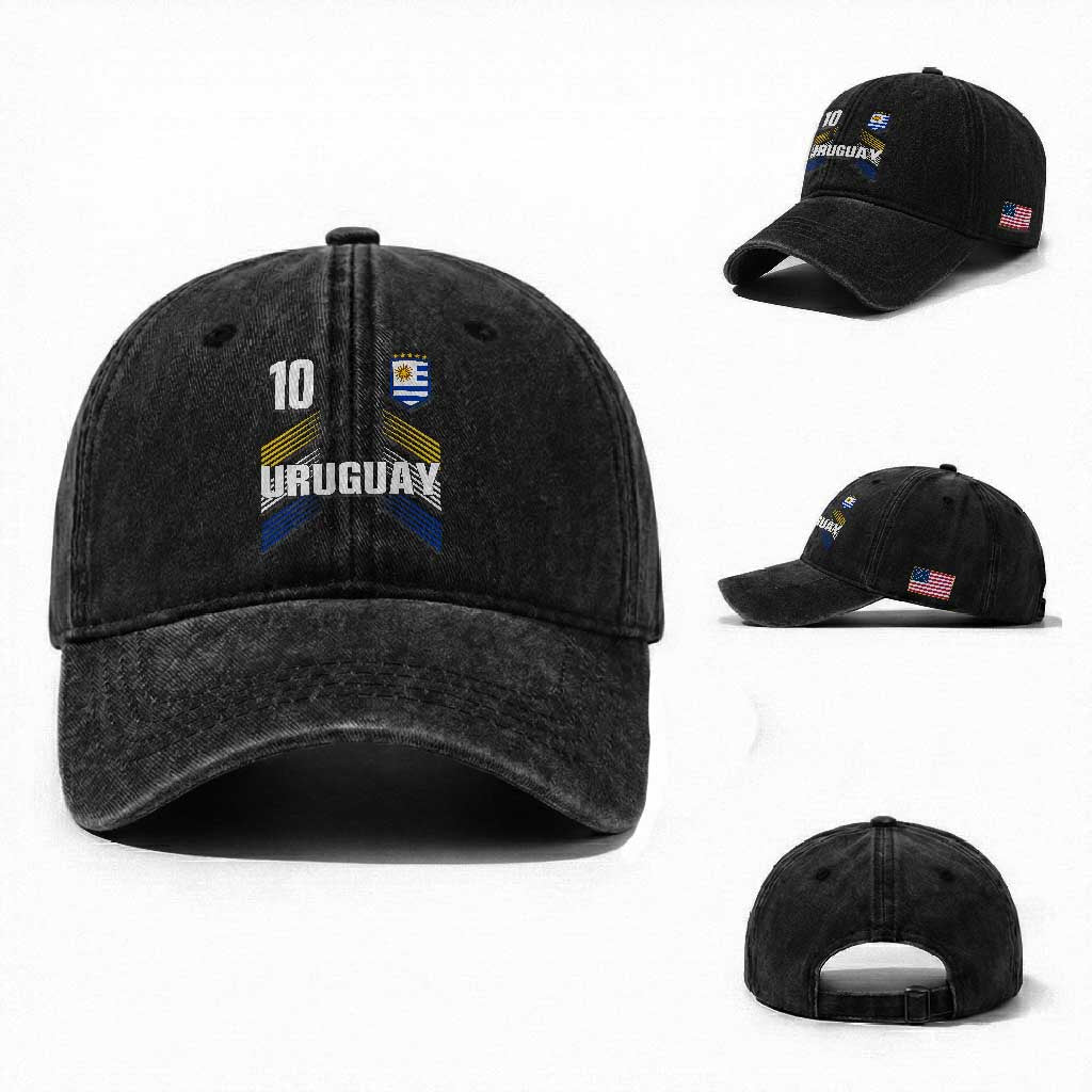 Uruguay Soccer Sports Graphic Number 10 Jersey Style Washed Cotton Baseball Cap Proud Uruguayan Football Fans Game Day Pride