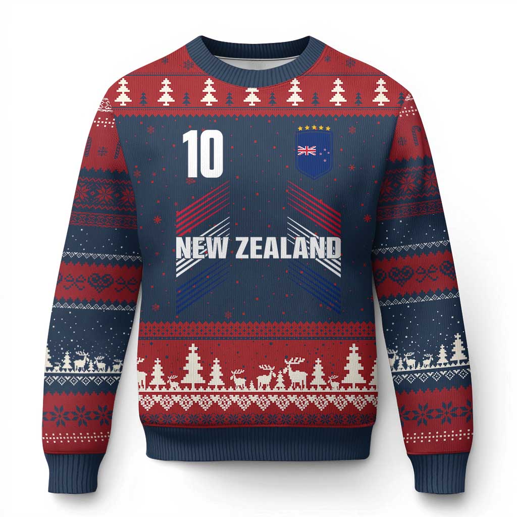 New Zealand Soccer Sports Graphic Number 10 Jersey Style Ugly Christmas Sweater Proud Kiwis Football Fans Game Day Pride