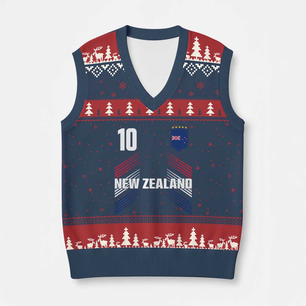 New Zealand Soccer Sports Graphic Number 10 Jersey Style V-Neck Knit Sweater Vest Proud Kiwis Football Fans Game Day Pride