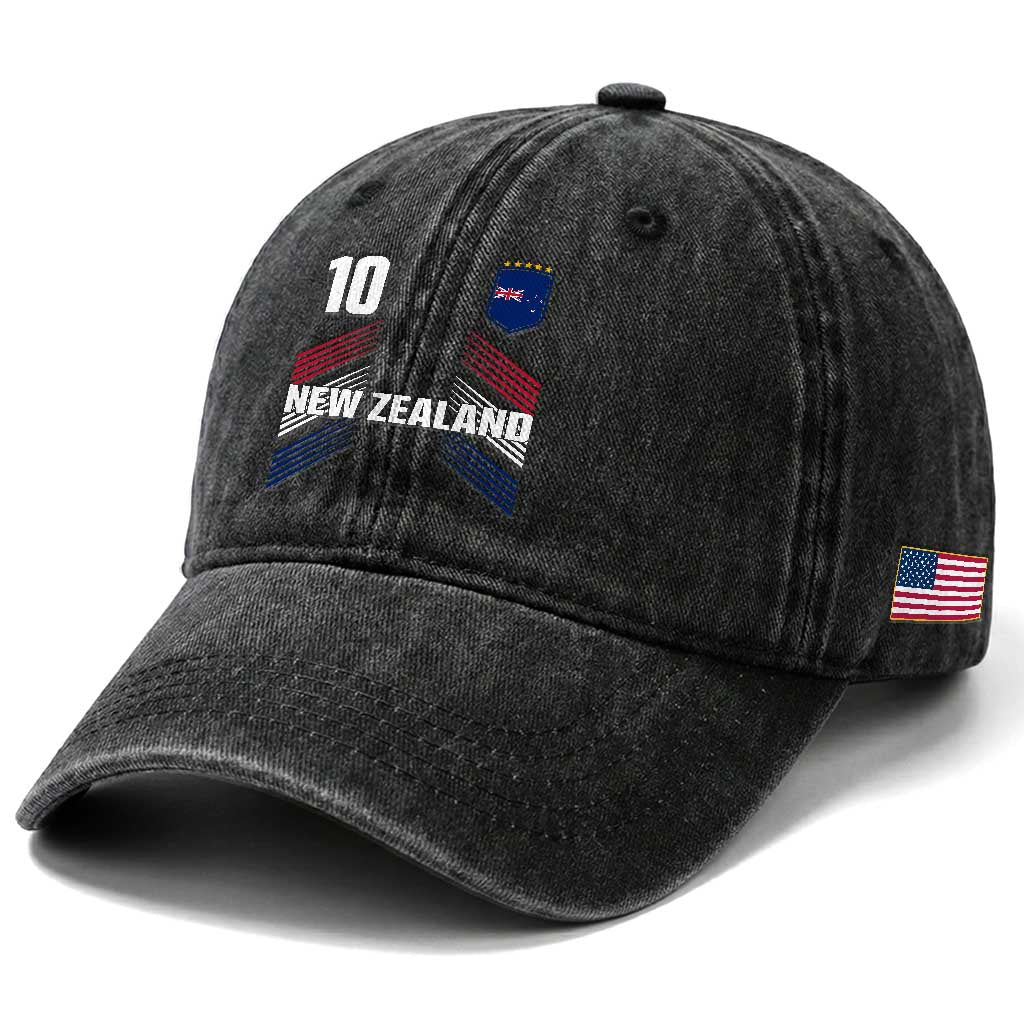 New Zealand Soccer Sports Graphic Number 10 Jersey Style Washed Cotton Baseball Cap Proud Kiwis Football Fans Game Day Pride